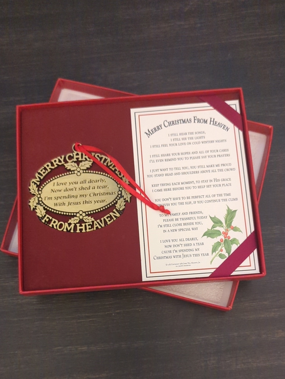 NEW "Merry Christmas From Heaven" Holiday Brass Ornament - Sentimental Keepsake